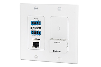 Extron XTP Receiver with Extron Ships 90-Degree HDMI Wall Plate Receiver for Installation Behind Wall-Mounted Displays