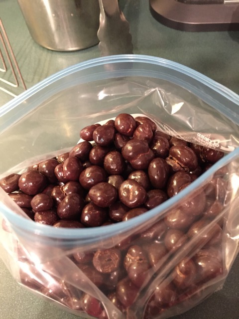 This is what a kilogram of chocolate covered coffee beans looks like, in case you were wondering.