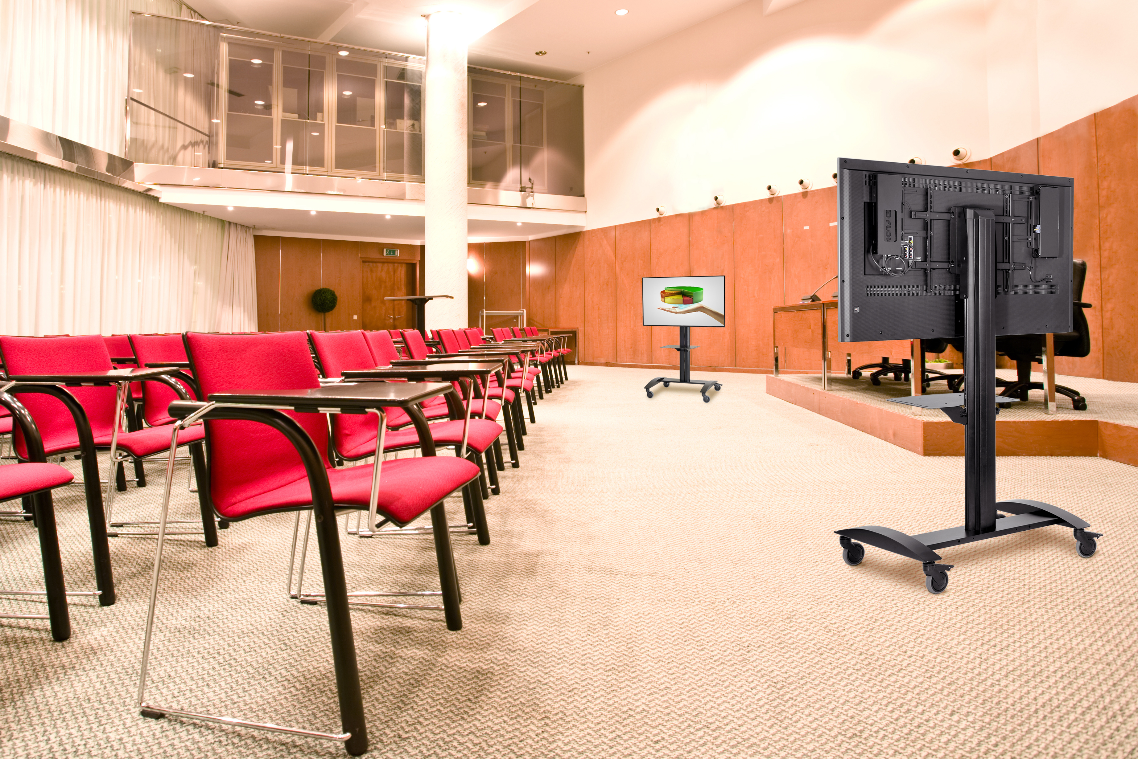 red chairs rows in conference hall