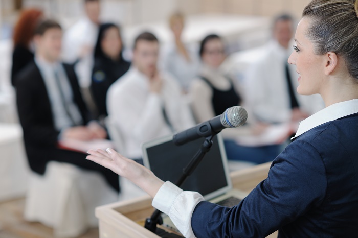 business woman giving presentation