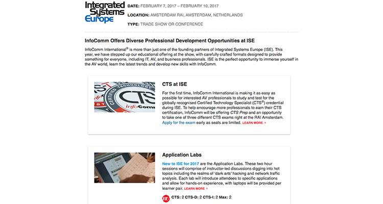 InfoComm to Offer CTS Prep and Testing at ISE 2017, Plus More Than 80 Education Sessions
