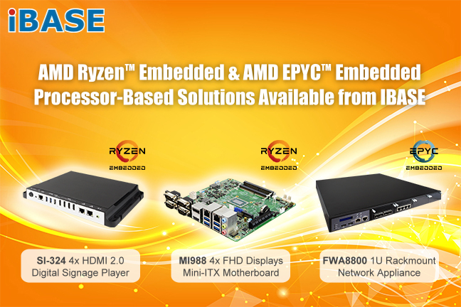 AMD Ryzen Embedded and AMD EPYC Embedded Processor-Based Solutions Available from IBASE