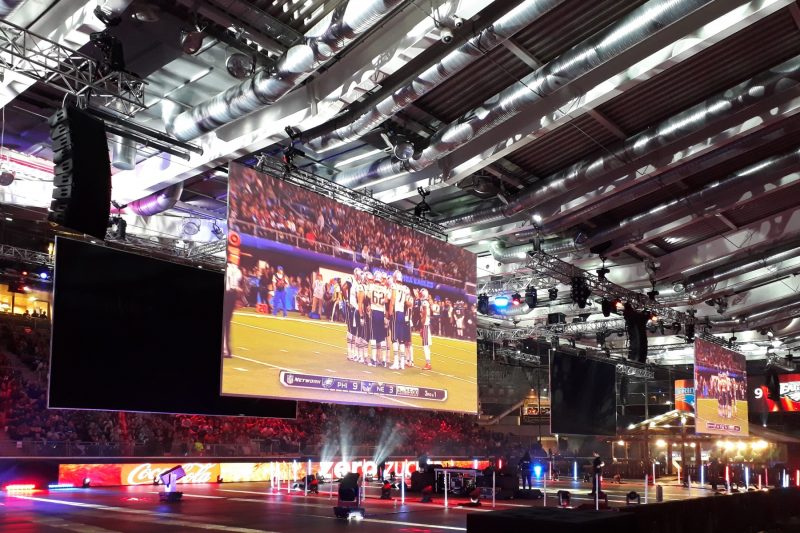 Alcons amplifies Europe’s biggest Super Bowl party  LR18 pro ribbon line arrays deployed at the Albert Schultz ice rink in Vienna