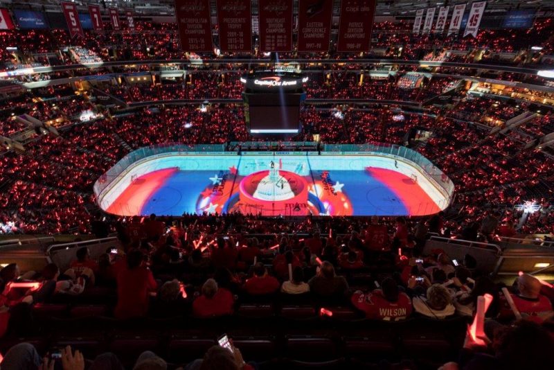 Quince Imaging and Christie rally fans at Capital One Arena with dual-sport projection system