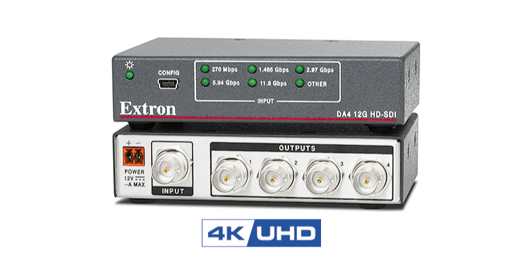 Extron Ships Four-Output 12G-SDI Distribution Amplifier for 4K/60 Video