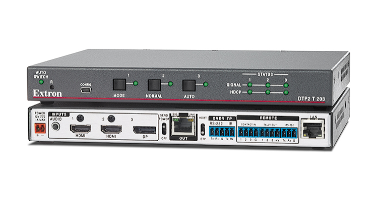 New Three-Input 4K/60 4:4:4 Switcher with DTP2 Transmitter Ships from Extron