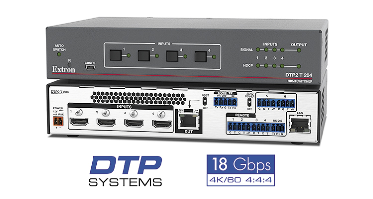New Extron Four-Input, 4K Switcher (Integrated with DTP2 Transmitter) Is Perfect for UCC Systems