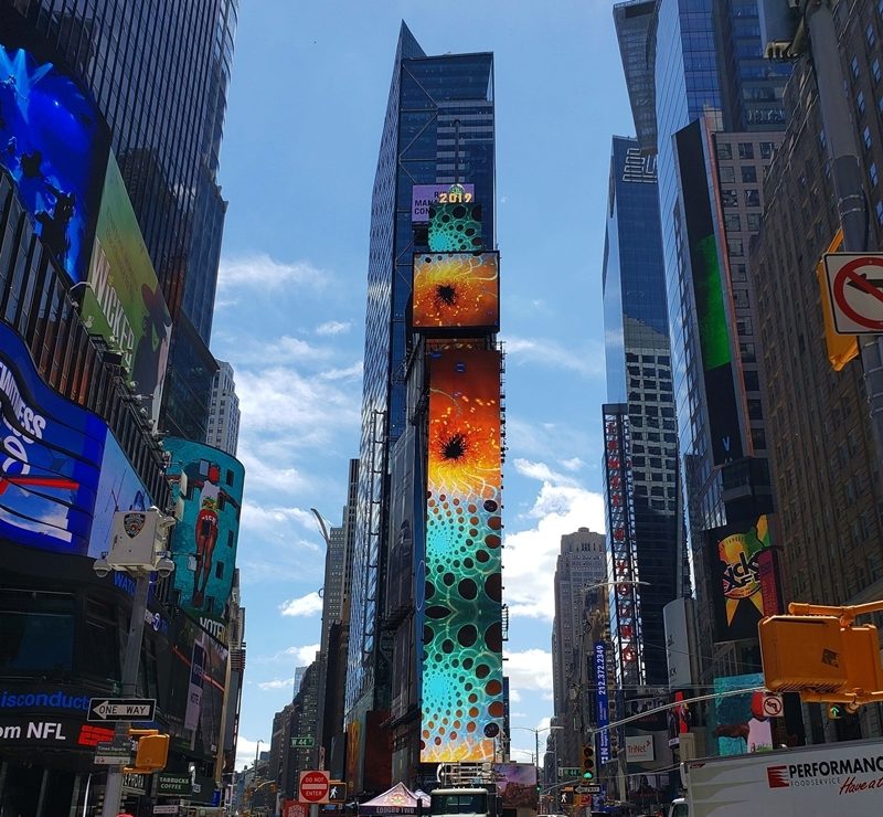 Christie Spyder X80 managing visuals on 350-foot LED wall at One Times Square