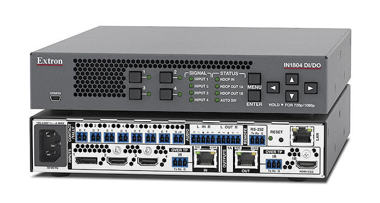 New Extron IN1804 DI/DO Is a Four-Input 4K/60 4:4:4 Seamless Scaling Switcher with DTP2 Inputs