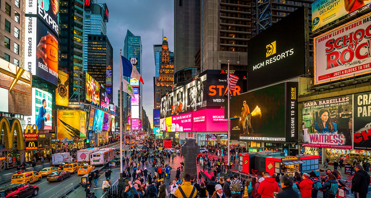 LED displays and crowds in Times Square March 2018