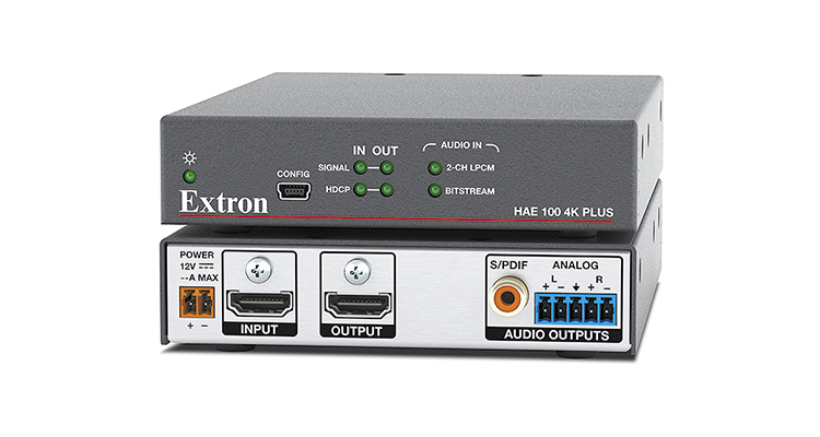 Extron Now Shipping HAE 100 4K Plus Audio De-embedder