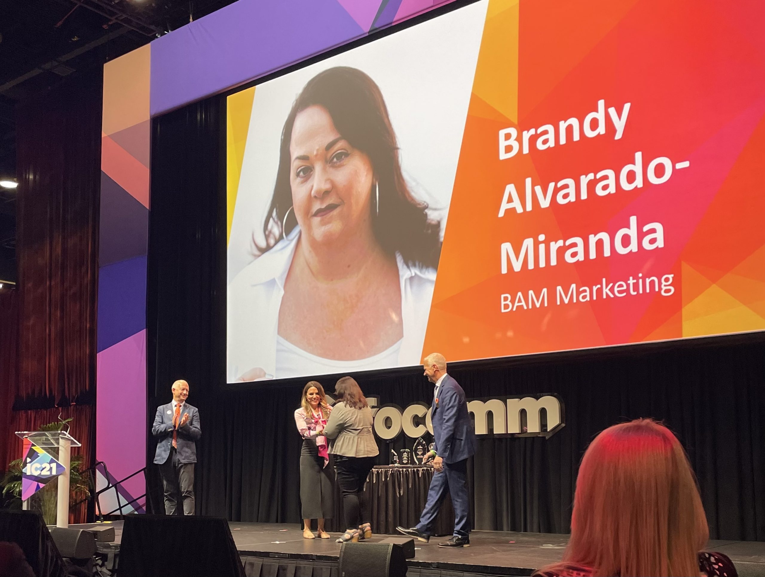 Brandy Alvarado Miranda accepts the Women in AV Award at InfoComm 2021 Brandy Alvarado Miranda accepts the Women in AV Award at InfoComm 2021