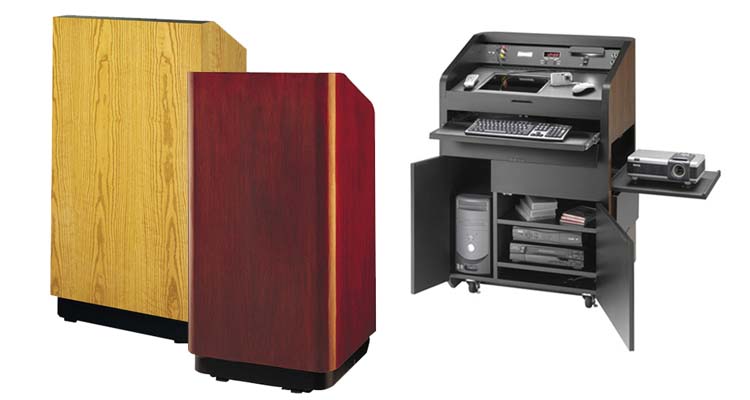 AmpliVox Sound Systems lecterns and AV equipment rack carts