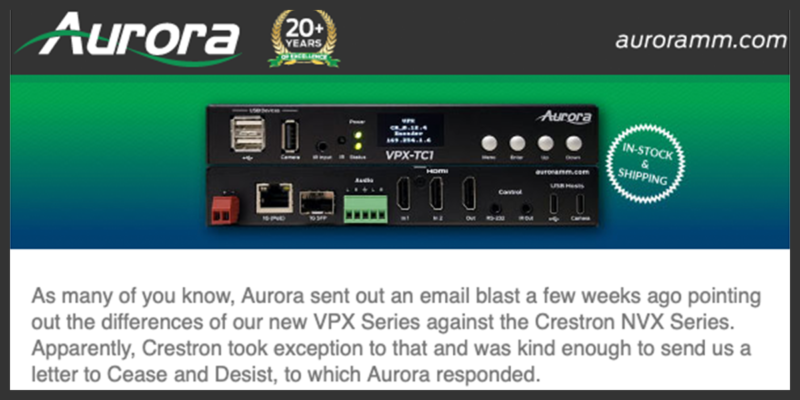 Crestron Responds to Aurora’s Latest Marketing Email