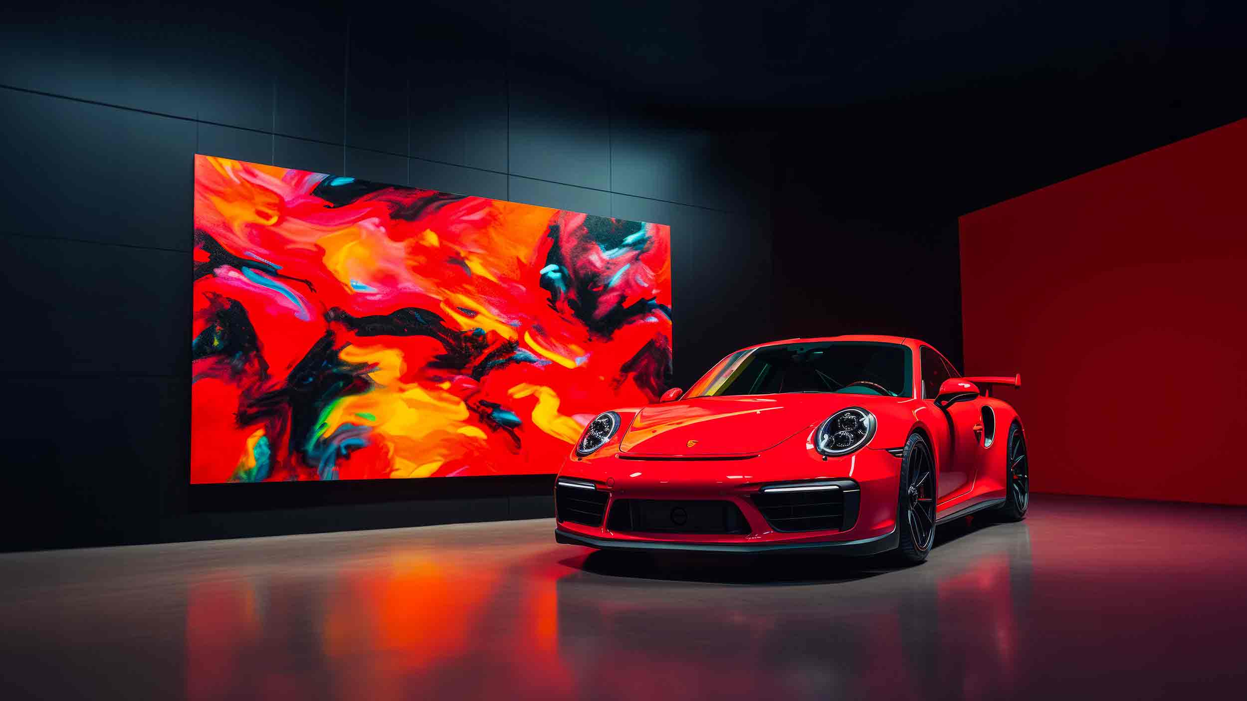porsche 911 and video wall
