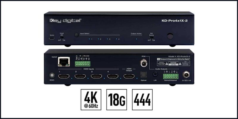 Key Digital Adds IP to RS232 Control to KD-Pro4x1X-2 HDMI Switcher