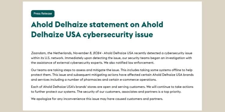 ahold delhaize statement